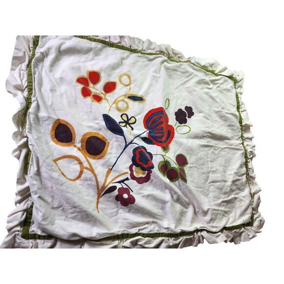 ANTHROPOLGIE Floral Fringe Cotton Shams (1-Euro, 1-Standard) Set of 2 - Picture 2 of 9